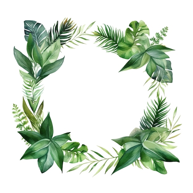 A frame of tropical leaves. watercolor illustration.