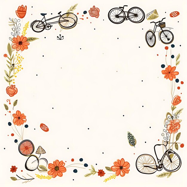 Frame van Doodled Oval Frame met fietsen Bloemen en picknick manden Markers Clipart T-shirt Design