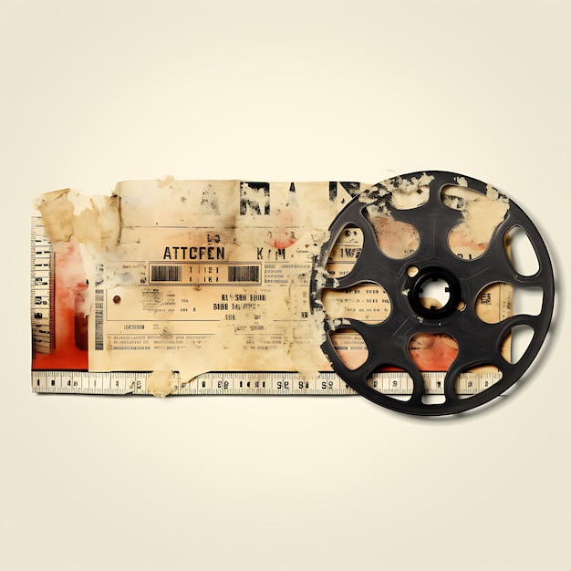 Frame van gescheurd vintage ticket stub papier met een versleten filmreel De decoratie papier antieke kunst