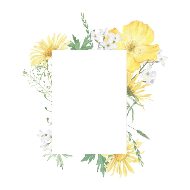 Frame van handgetekende aquarelelementen van kant en bloemen voor het maken van uitnodigingen, ansichtkaarten