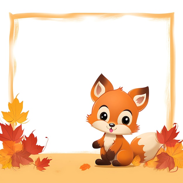 Foto frame van knuffelige red fox kit die lijkt op de schattigheid van een cud for kid 2d flat creative design art