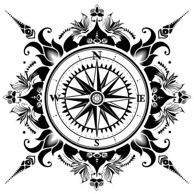 Frame van Nautical Compass Rose Folk Art met Rose Pattern en Directi CNC Die Cut Tattoo Design Art