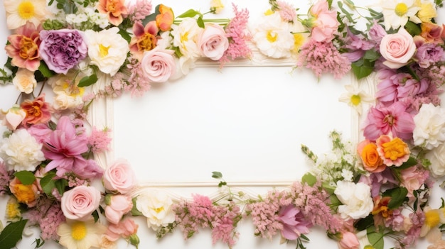Frame van verse bloemen met een schone achtergrond binnenin