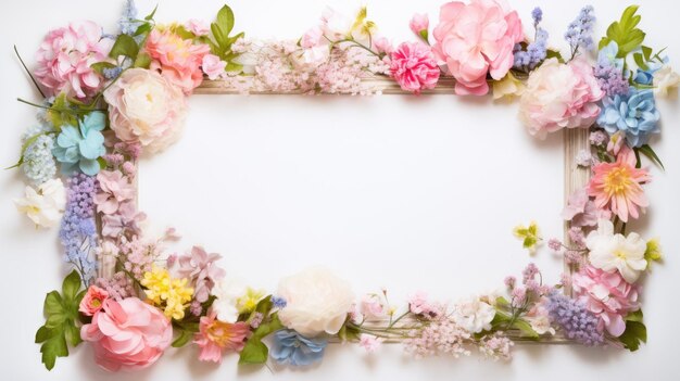 Frame van verse bloemen met een schone achtergrond binnenin