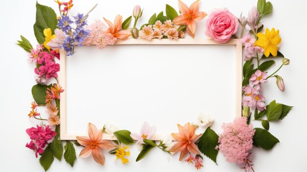 Frame van verse bloemen met een schone achtergrond binnenin