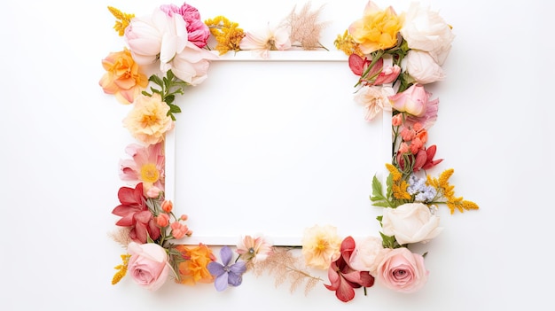 Frame van verse bloemen met een schone achtergrond binnenin