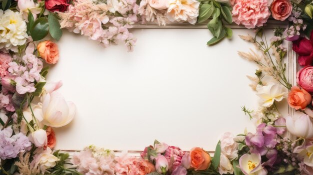 Frame van verse bloemen met een schone achtergrond binnenin