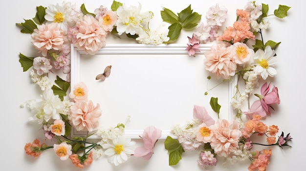 Frame van verse bloemen met een schone achtergrond binnenin