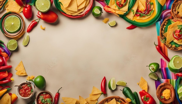 a frame of vegetables and fruits on a white background