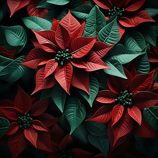 Frame of Vibrant Poinsettia Flowers Blooming in Shades of Cr Chirstmas Decorations Concept Ideas