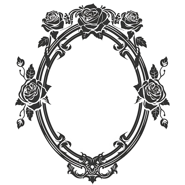 Frame of Victorian Style Mirror With Rose Design and Lace Symbols for CNC Die Cut Outline Tattoo