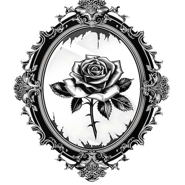 Frame of Victorian Style Mirror With Rose Design and Lace Symbols for CNC Die Cut Tattoo Design Art