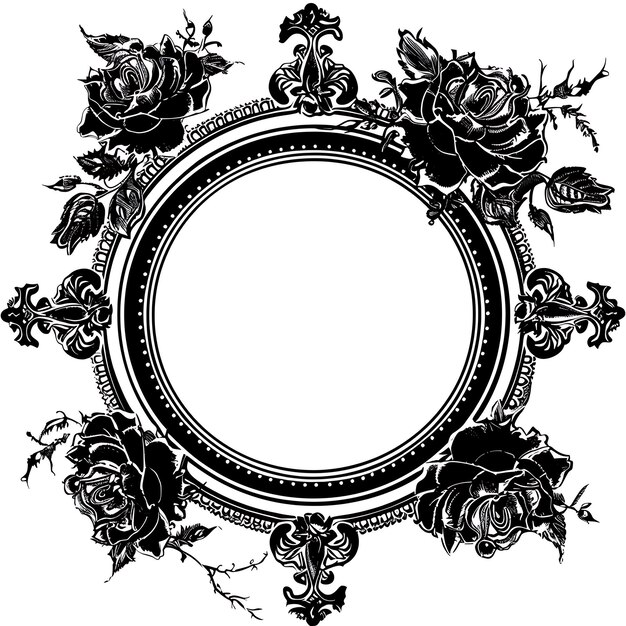 Frame of Victorian Style Mirror With Rose Design and Lace Symbols for CNC Die Cut Tattoo Design Art