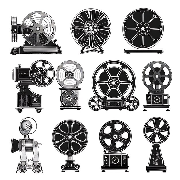 Premium Photo  Frame of Vintage Projector Folk Art With Reel Pattern and  Film Detail CNC Die Cut Tattoo Design Art