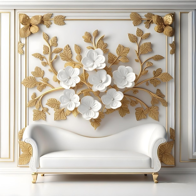 Frame wall panels classic flower gold and white luxury