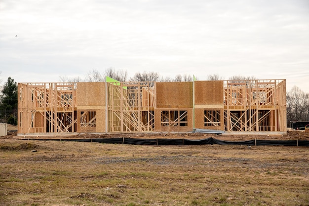 Frame and walls of a plywood house beam new plank