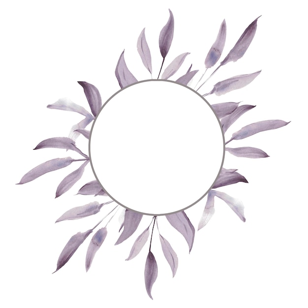 Рамка Акварель фиолетовые листья Набор элементов на белом фоне Лист дерева и ветка