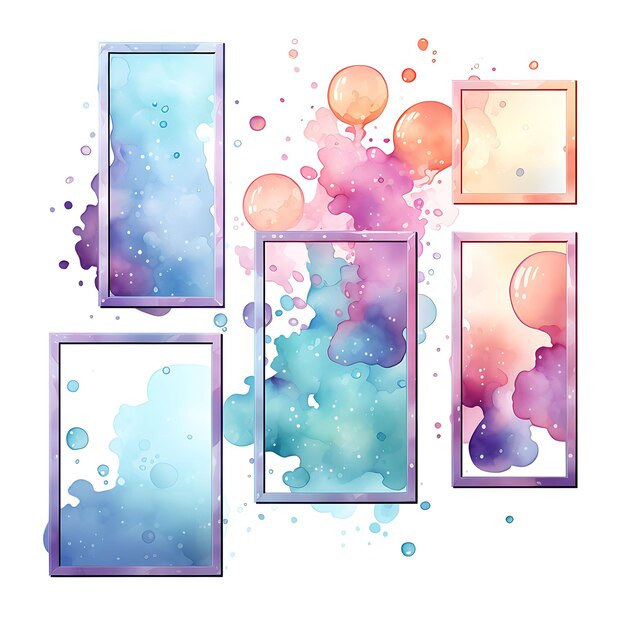 Frame of watercolor wash paper in dreamy pastel shades floating glass 2d flat on white bg wall art