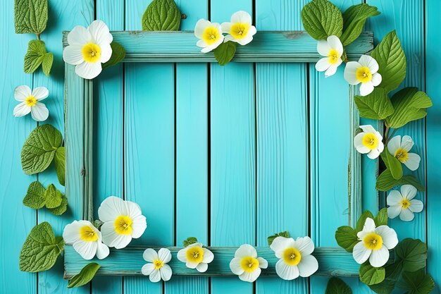 frame of white flowers on blue backgroundframe of white flowers on blue backgroundspring flowers and