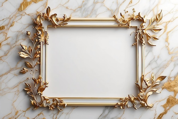 Photo frame on white marble background