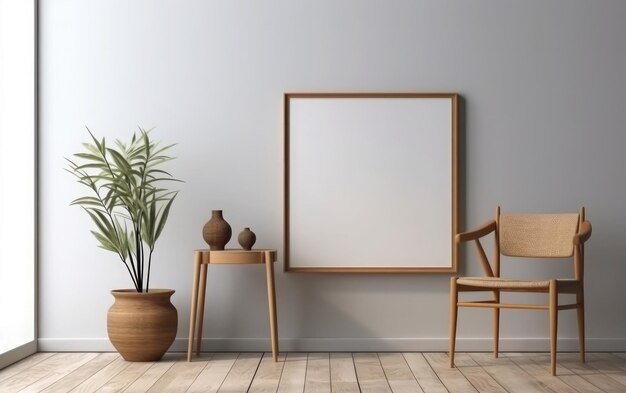 A frame on a white wall next to a plant