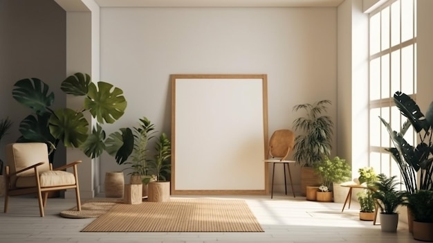 A frame on a white wall with plants on itframe mokcup