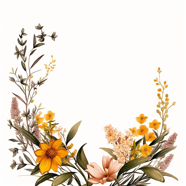 Frame of wild flowers on a white background generated ai