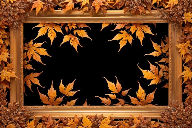 Photo a frame with autumn leaves on it and a black background.