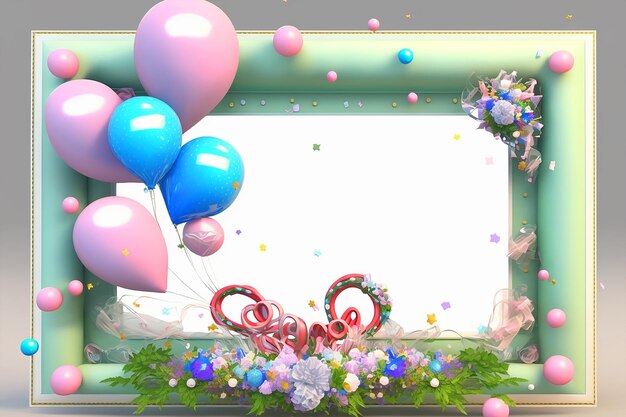 A frame with balloons and a heart on it