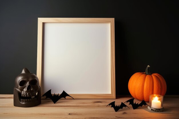 A frame with bats and a skull on a dark background