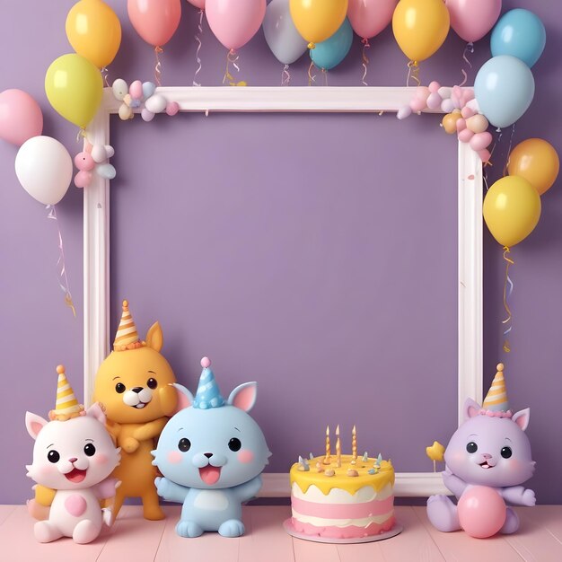 a frame with a bear and balloons on it