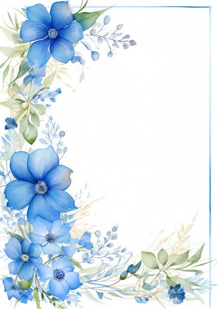 Frame with blue nautical flowers and leaves for InvitationGreeting Card or Events