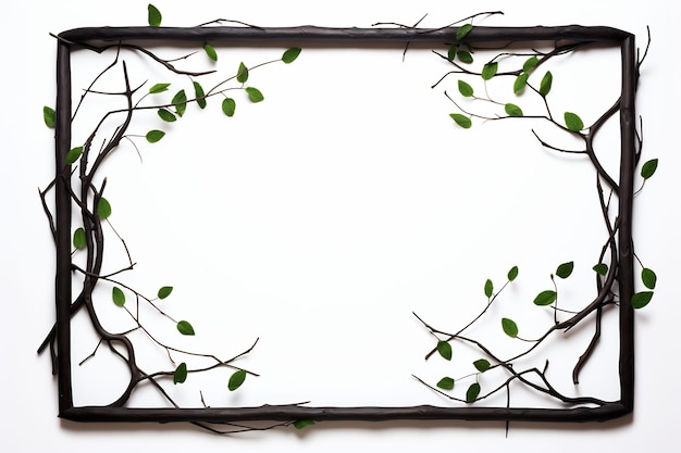 a frame with branches and leaves on it