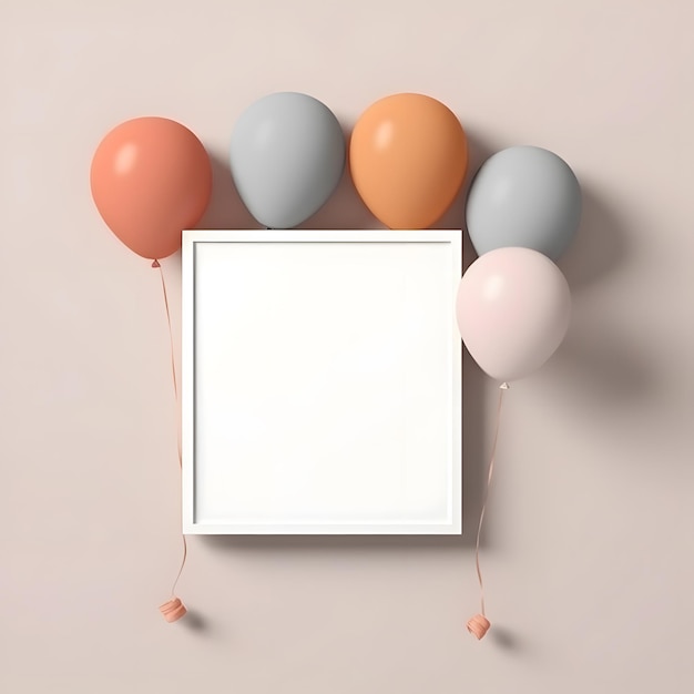 A frame with a bunch of balloons on it is attached to a wall.