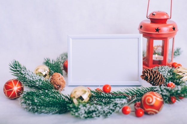 frame with Christmas decorations