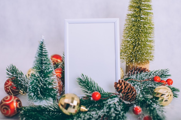 frame with Christmas decorations