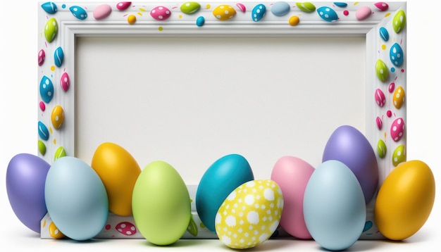 A frame with colorful easter eggs on it