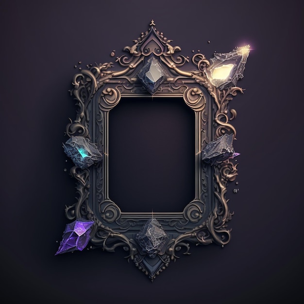 A frame with crystals on it and a purple background.