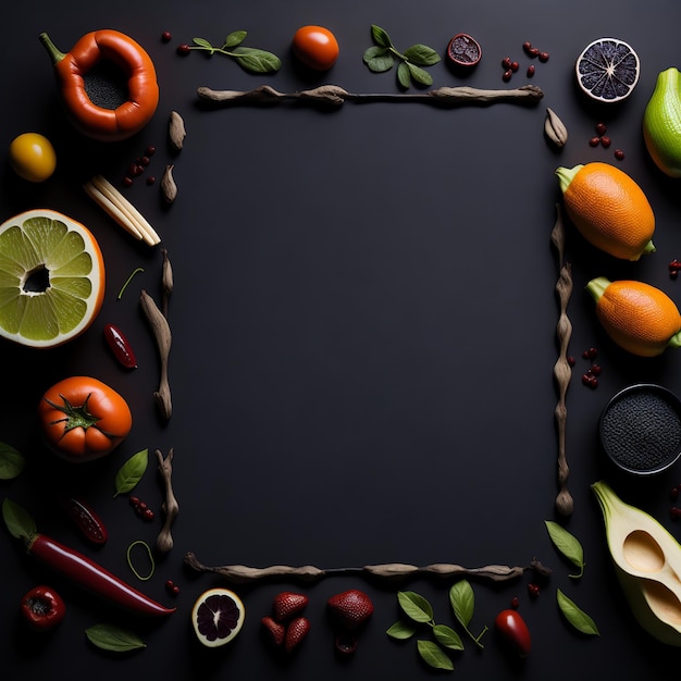 Foto una cornice con diversi tipi di frutta e verdura