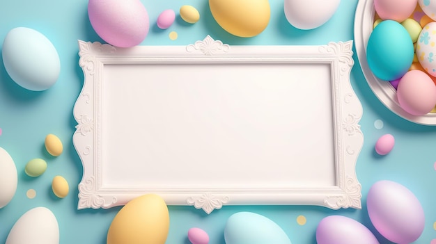 A frame with easter eggs on a blue background