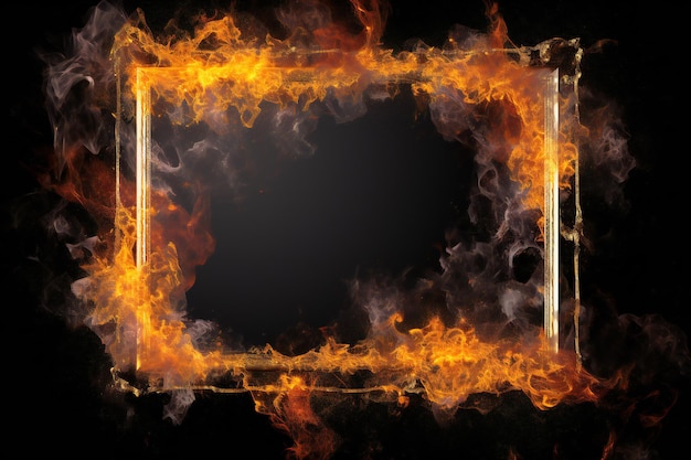 Photo a frame with fire and smoke on it