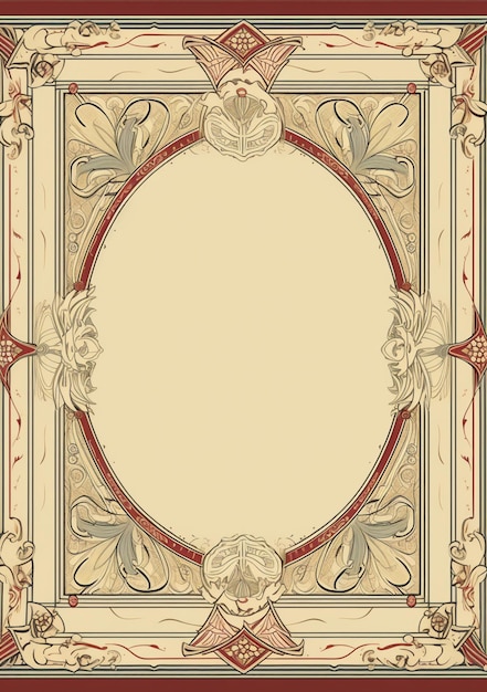 A frame with a floral pattern in gold and red.