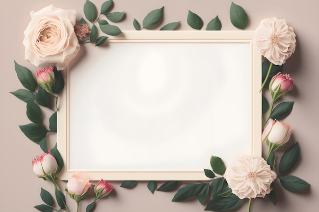 A frame with flowers on a beige background