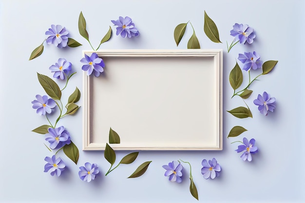 Frame with flowers on a blue background