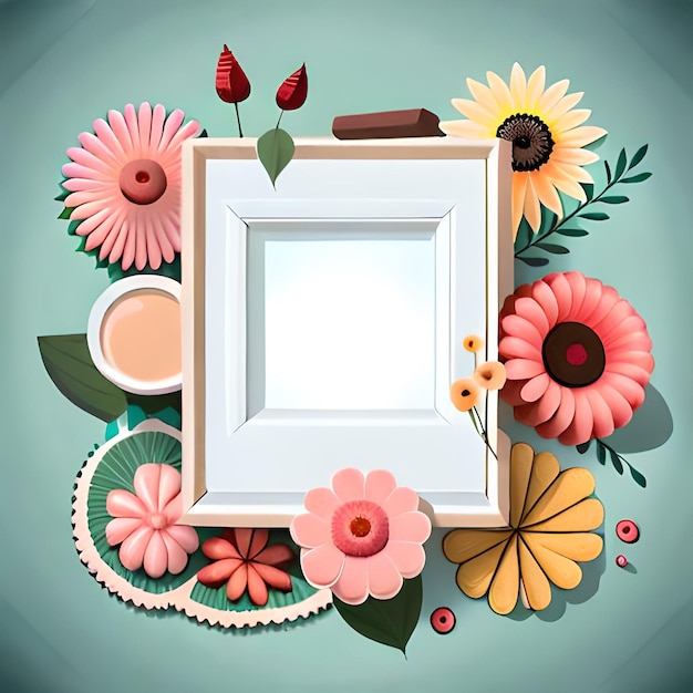 A frame with flowers and a flower on it