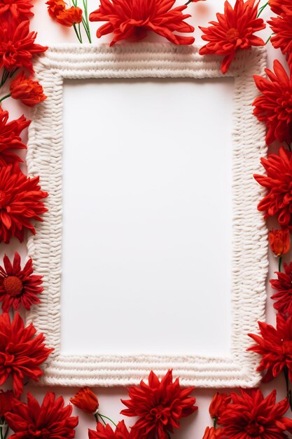 a frame with flowers on it and a white background.