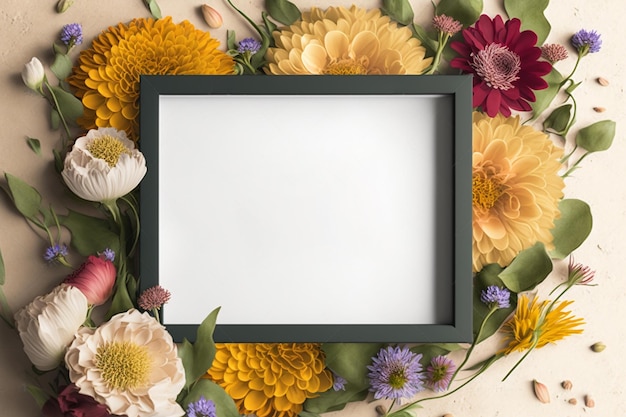 Photo a frame with flowers on it