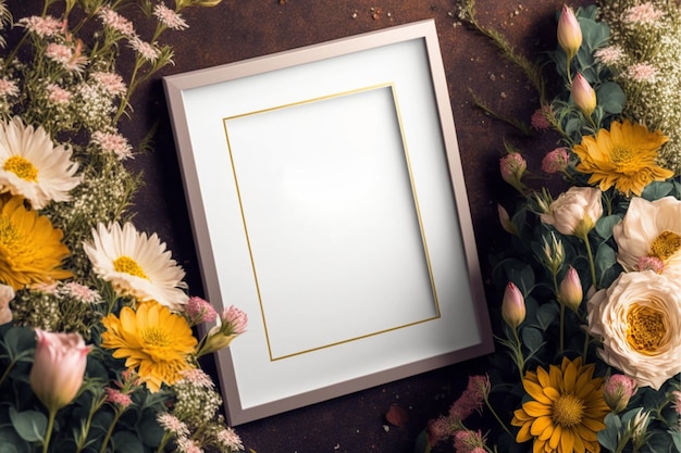 A frame with flowers on it