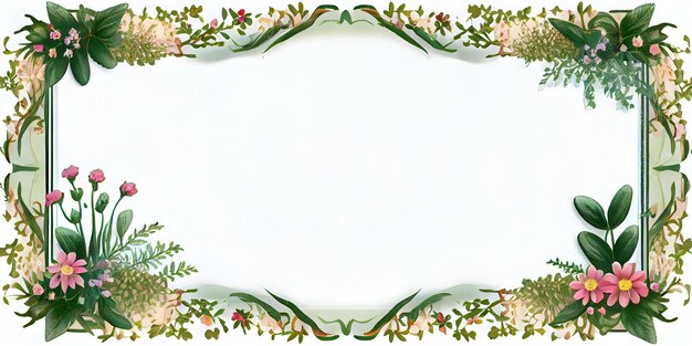 A frame with flowers and leaves in the center