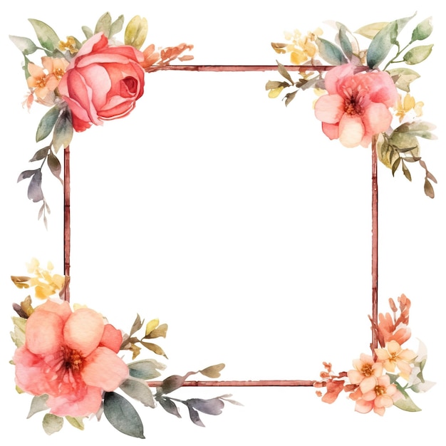 A frame with flowers and leaves on it with a white background.